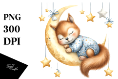 Watercolor Cute Squirrel Sleeping on the Moon | Clipart Product Image 1