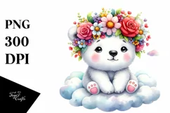 Cute Polar Bear with Flower Crown PNG Product Image 1
