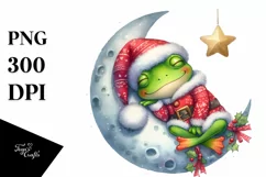 Vibrant Watercolor Cute Frog Sleeping on the Moon | Clipart Product Image 4