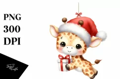Baby Giraffe with Santa Hat, Transparent PNG Product Image 1