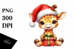 Baby Giraffe with Santa Hat, Transparent PNG Product Image 3