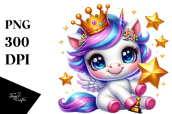 Smiling Unicorn with Royal Crown PNG Product Image 1