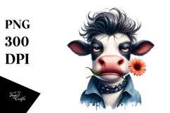 Funny Cow with Flower in Mouth PNG Product Image 1