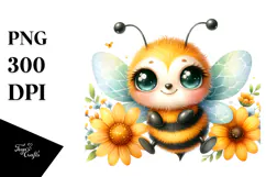 Colorful Baby Bee and Yellow Flowers | Sublimation | Clipart Product Image 1