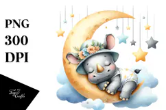 Summer Moon Stars Rhino Cute Clipart Product Image 1