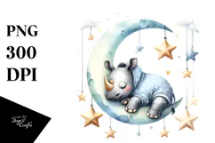 Summer Moon Stars Rhino Cute Clipart Product Image 1