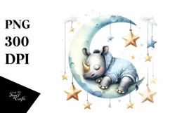 Summer Moon Stars Rhino Cute Clipart Product Image 4