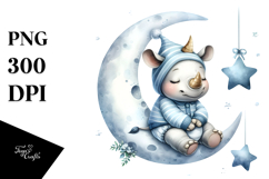 Summer Moon Stars Rhino Cute Clipart Product Image 1