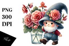 Baby GNOME with Big Hat, Begonia Floral Frame PNG Product Image 1