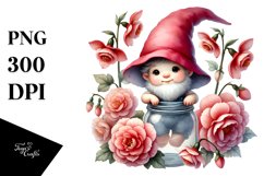 Cute Baby Gnome with Begonia Floral Frame, Transparent PNG Product Image 1