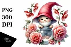 Cute Baby Gnome with Begonia Floral Frame, Transparent PNG Product Image 1
