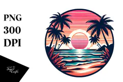 Retro Tropical Beach Sunset, T-Shirt Style PNG Product Image 1