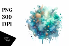 Colorful Cyan Watercolor Splash Glitery | Clipart Product Image 3