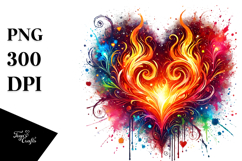 Colorful Fiery Heart Digital Painting PNG Product Image 1