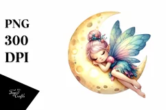 Colorful Watercolor Fairy Napping on Moon | Sublimation | Product Image 3