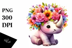 Rhino sitting on Flower with Crown PNG Product Image 3