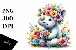 Rhino sitting on Flower with Crown PNG Product Image 3