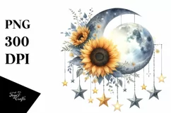 Half Moon with Stars and Sunflowers, Transparent PNG Product Image 3