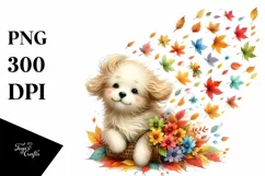 Cute Dog with Autumn Leaves, Transparent PNG Product Image 3