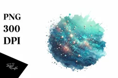 Colorful Cyan Watercolor Splash Glitery | Clipart Product Image 1