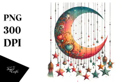 Colorful Half Moon with Stars, Vintage PNG Product Image 1