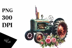 Watercolor Vintage Tractor USA Flag Product Image 1