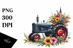Watercolor Vintage Tractor USA Flag Product Image 3