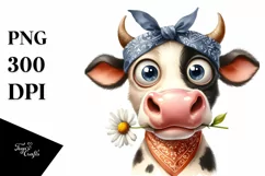 Expressive Watercolor Cow with Bandana | Sublimation | Product Image 3