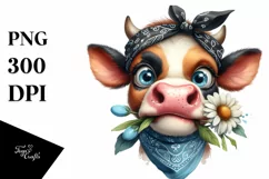 Expressive Watercolor Cow with Bandana | Sublimation | Product Image 1