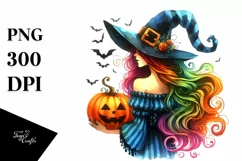 Vibrant Witch Halloween Pumpkin Watercolor | Sublimation | Product Image 3