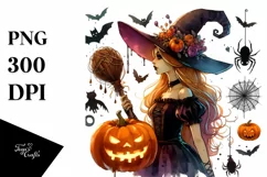 Vibrant Witch Halloween Pumpkin Watercolor | Sublimation | Product Image 1