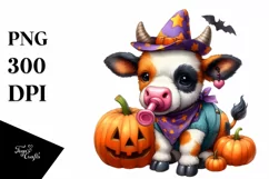 Vibrant Cute Baby Cow Halloween | Clipart Product Image 1