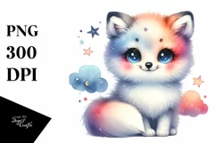 Colorful Watercolor Cute Arctic Fox Clipart Product Image 3