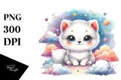Colorful Watercolor Cute Arctic Fox Clipart Product Image 3