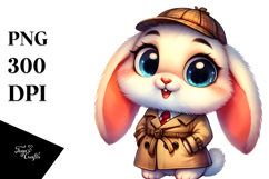 Vibrant Baby Bunny with Detective Trench Coat, PNG Product Image 1