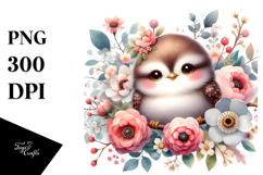 Cute Colorful Bird Flower Painting, PNG Product Image 1