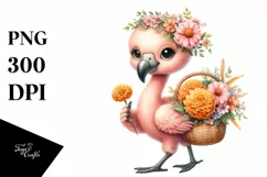 Whimsical Baby Flamingo with Marigold Bouquet | Sublimation Product Image 3