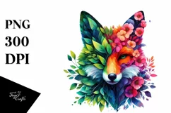 Abstract Vibrant Watercolor Fox, Transparent PNG Product Image 1
