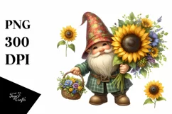 Watercolor Gnome with Sunflower Bouquet and Small Basket Product Image 3