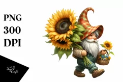Watercolor Gnome with Sunflower Bouquet and Small Basket Product Image 3