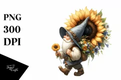 Watercolor Gnome with Sunflower Bouquet and Small Basket Product Image 1