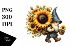 Watercolor Gnome with Sunflower Bouquet and Small Basket Product Image 1