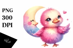 Colorful Baby Duck with Moon | Clipart Product Image 1