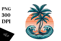 Retro Tropical Tree Waves, 20 oz Tumbler PNG Product Image 1