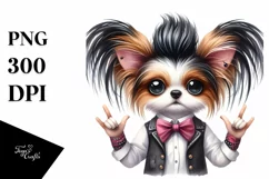 Funny Papillon Rock Star Clipart | Sublimation | Clipart Product Image 1