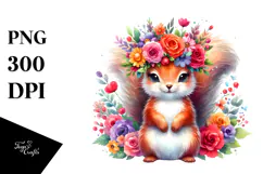 Cartoon Squirrel with Flower Crown, Transparent PNG Product Image 1