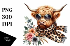 Elegant Highland Cow Animal Print | Sticker Clipart Product Image 1