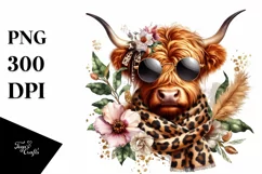 Elegant Highland Cow Animal Print | White Background Clipart Product Image 1