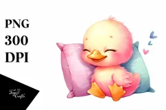 Colorful Baby Duck Sleeping on Pillow | Clipart Product Image 1