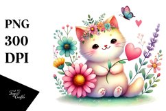 Cute Boho Cat on Flower, PNG Product Image 1